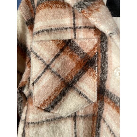 Hollister Jacket Womens XL Brown/Cream Plaid Lined Button-up Pockets Streetwear - Picture 2 of 6